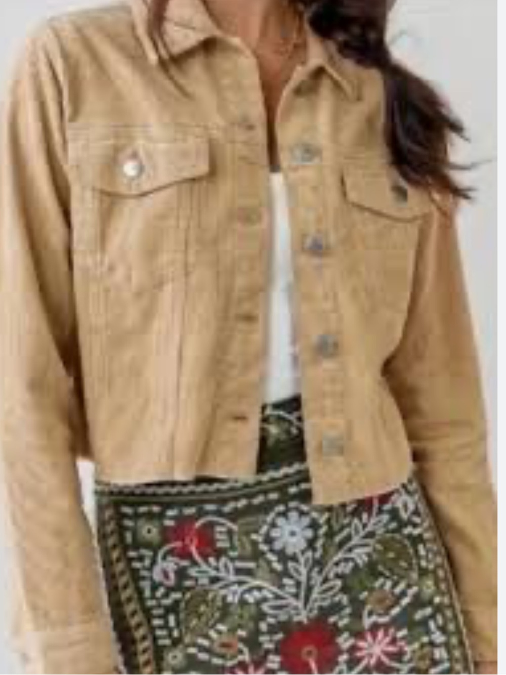 tgla Beige Cropped Corduroy Trucker Jacket Frayed Hem Size Small